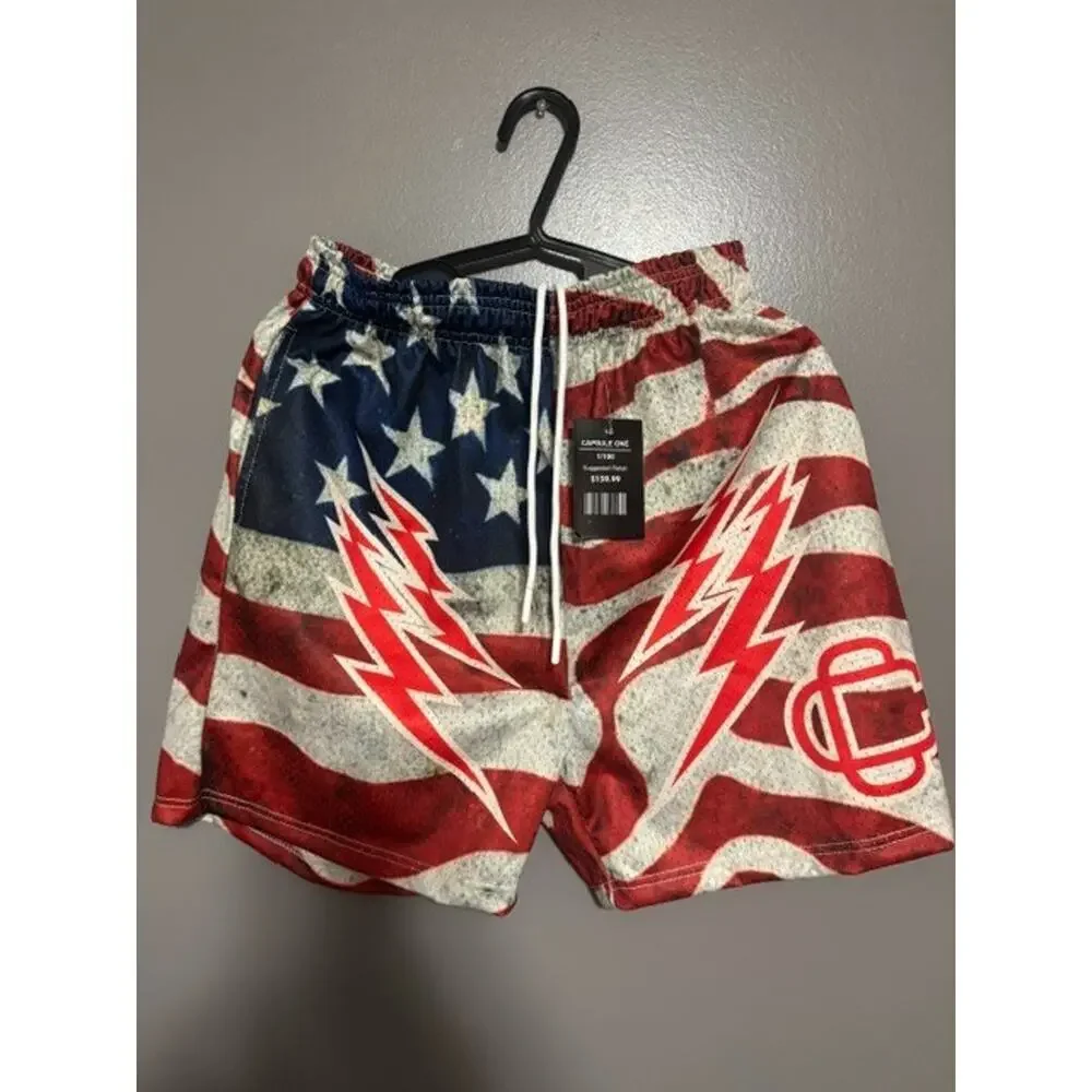 Corrupted Creative Capsule One USA Flag Mesh Shorts LARGE Waist Retail $159